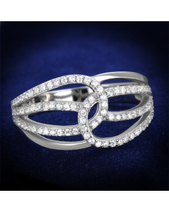 JCE363 Rhodium 925 Sterling Silver Ring with AAA Grade CZ  in Clear