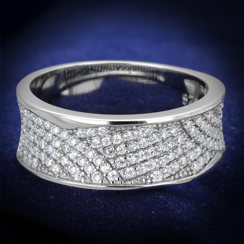 JCE376 Rhodium 925 Sterling Silver Ring with AAA Grade CZ  in Clear