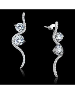 JCE441 Rhodium 925 Sterling Silver Earrings with AAA Grade CZ  in Clear