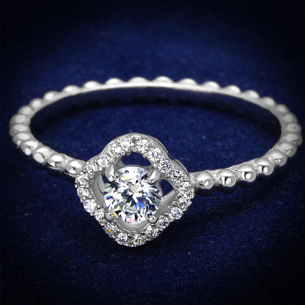 JCE462 Rhodium 925 Sterling Silver Ring with AAA Grade CZ  in Clear