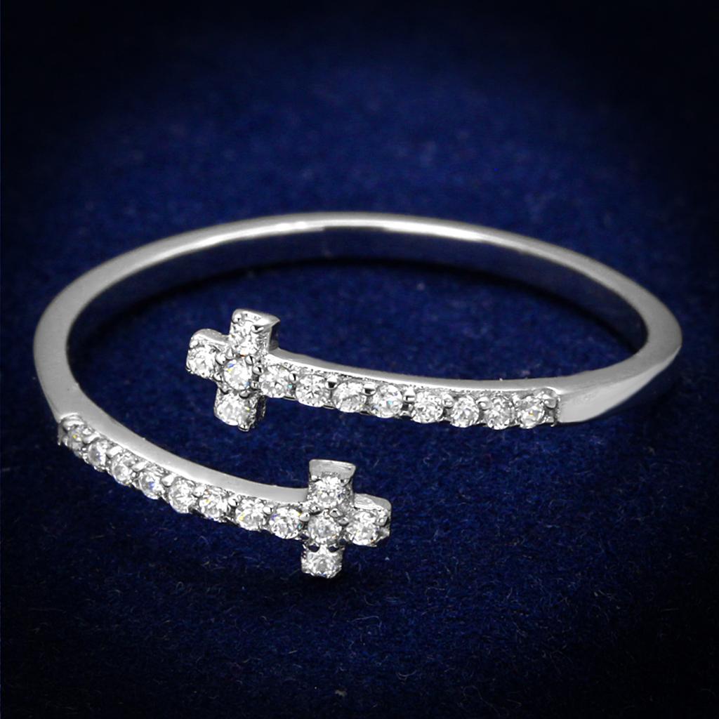JCE463 Rhodium 925 Sterling Silver Ring with AAA Grade CZ  in Clear