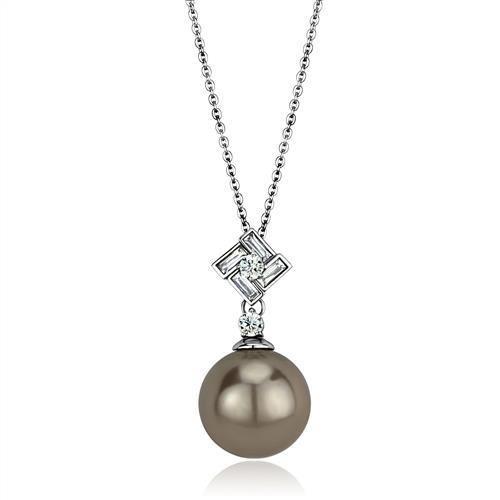 JCE2526 High polished (no plating) Stainless Steel Chain Pendant with Synthetic Glass Bead in Gray