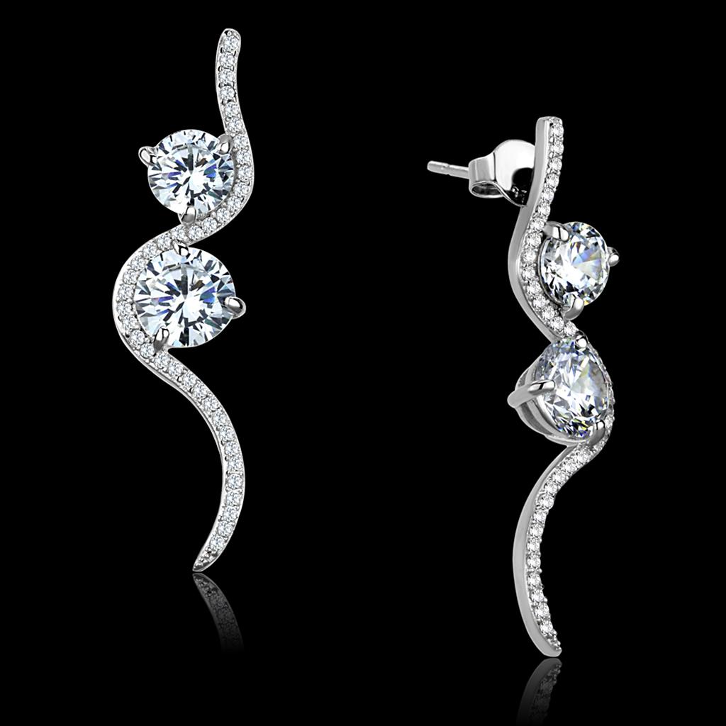 JCE441 Rhodium 925 Sterling Silver Earrings with AAA Grade CZ  in Clear