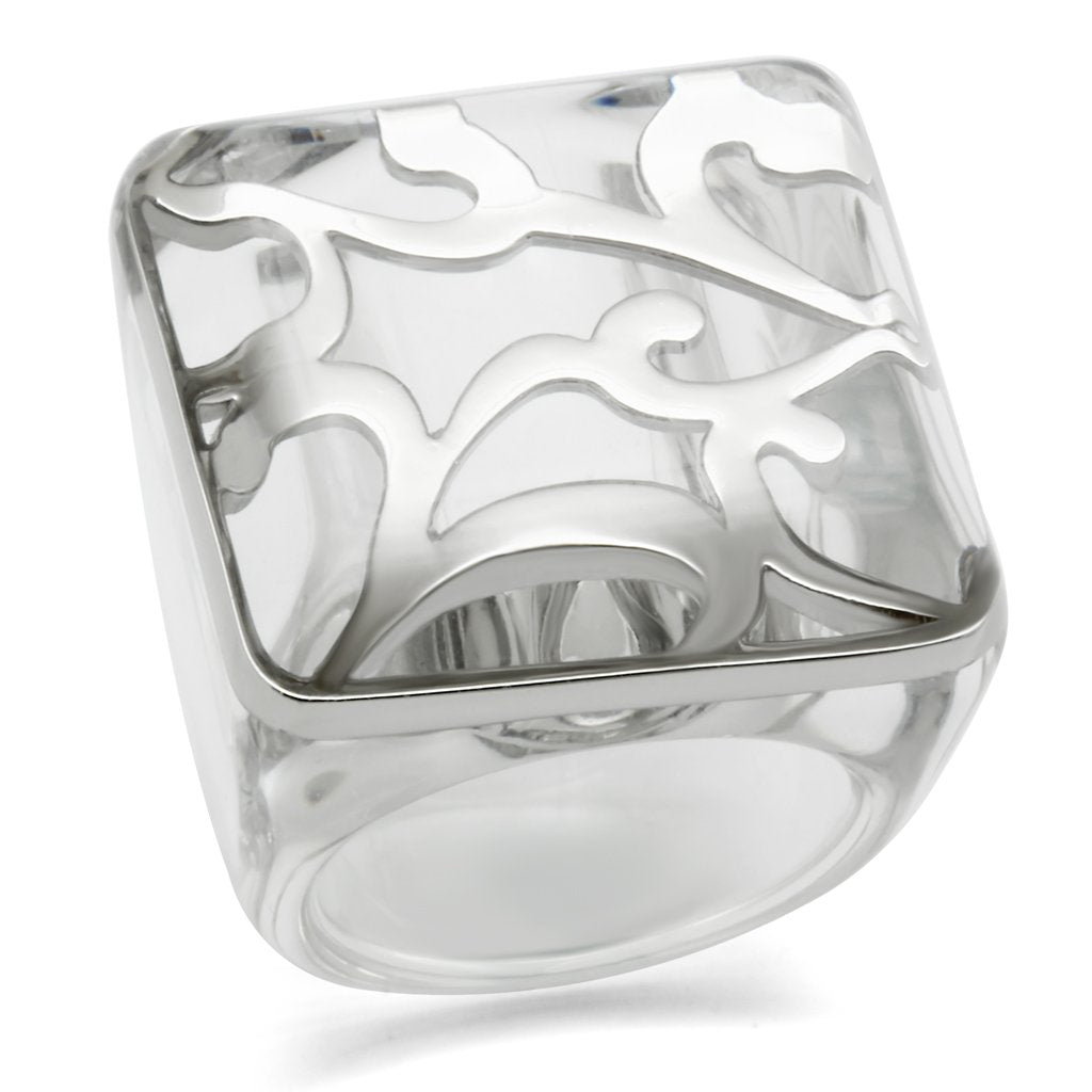JCE012 Rhodium Brass Ring with Synthetic Synthetic Stone in Clear