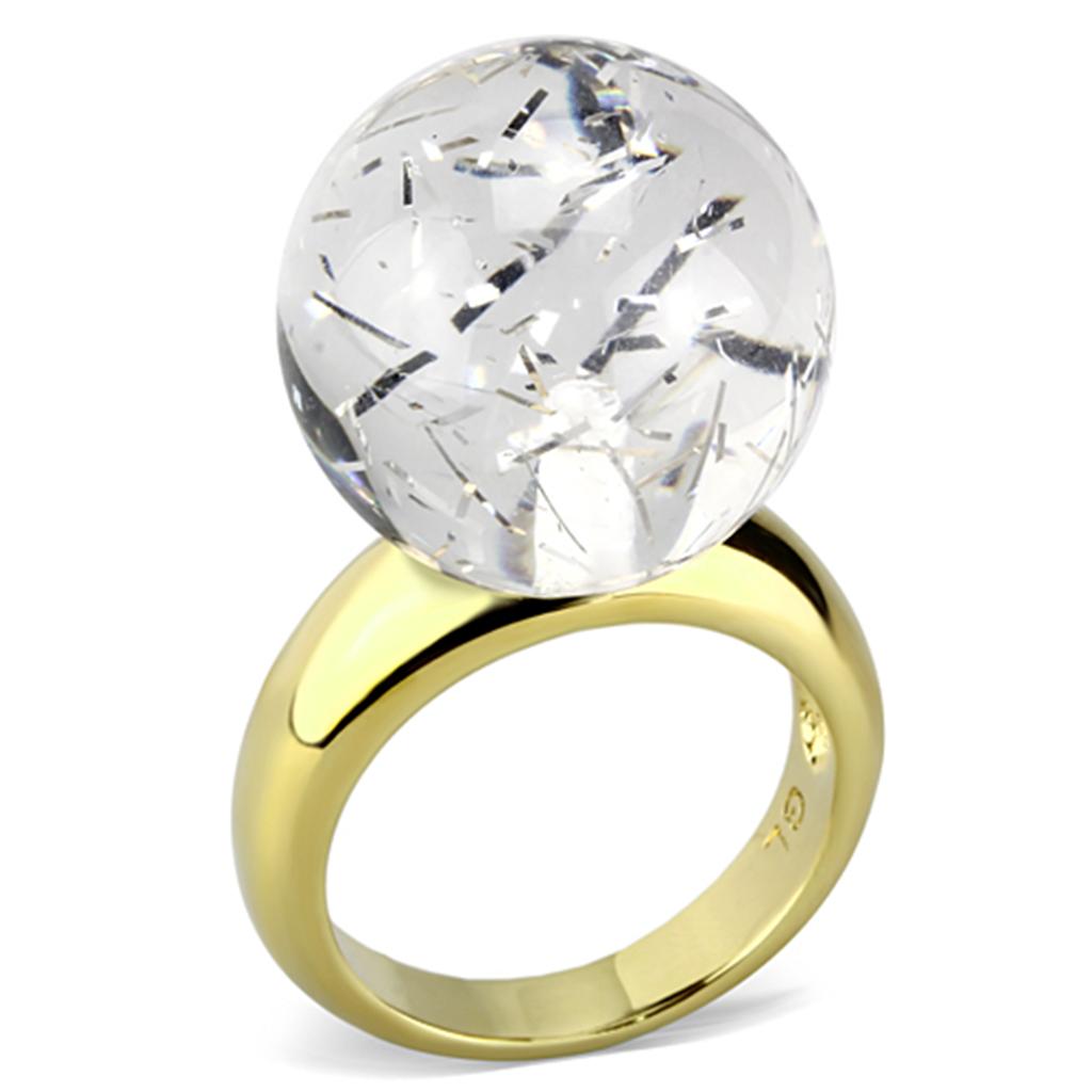 JCE084 IP Gold(Ion Plating) Brass Ring with Synthetic Synthetic Stone in Clear
