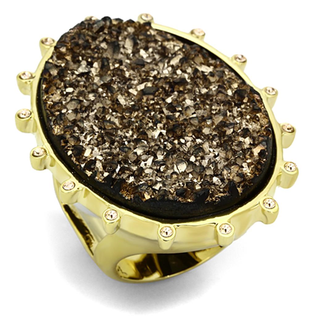 JCE087 IP Gold(Ion Plating) Brass Ring with Synthetic Synthetic Stone in Champagne